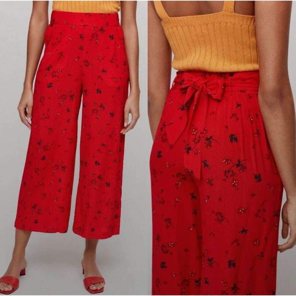 Wilfred Aritzia Flame Scarlet Red Floral Wide Leg Cropped Faun Pants Medium